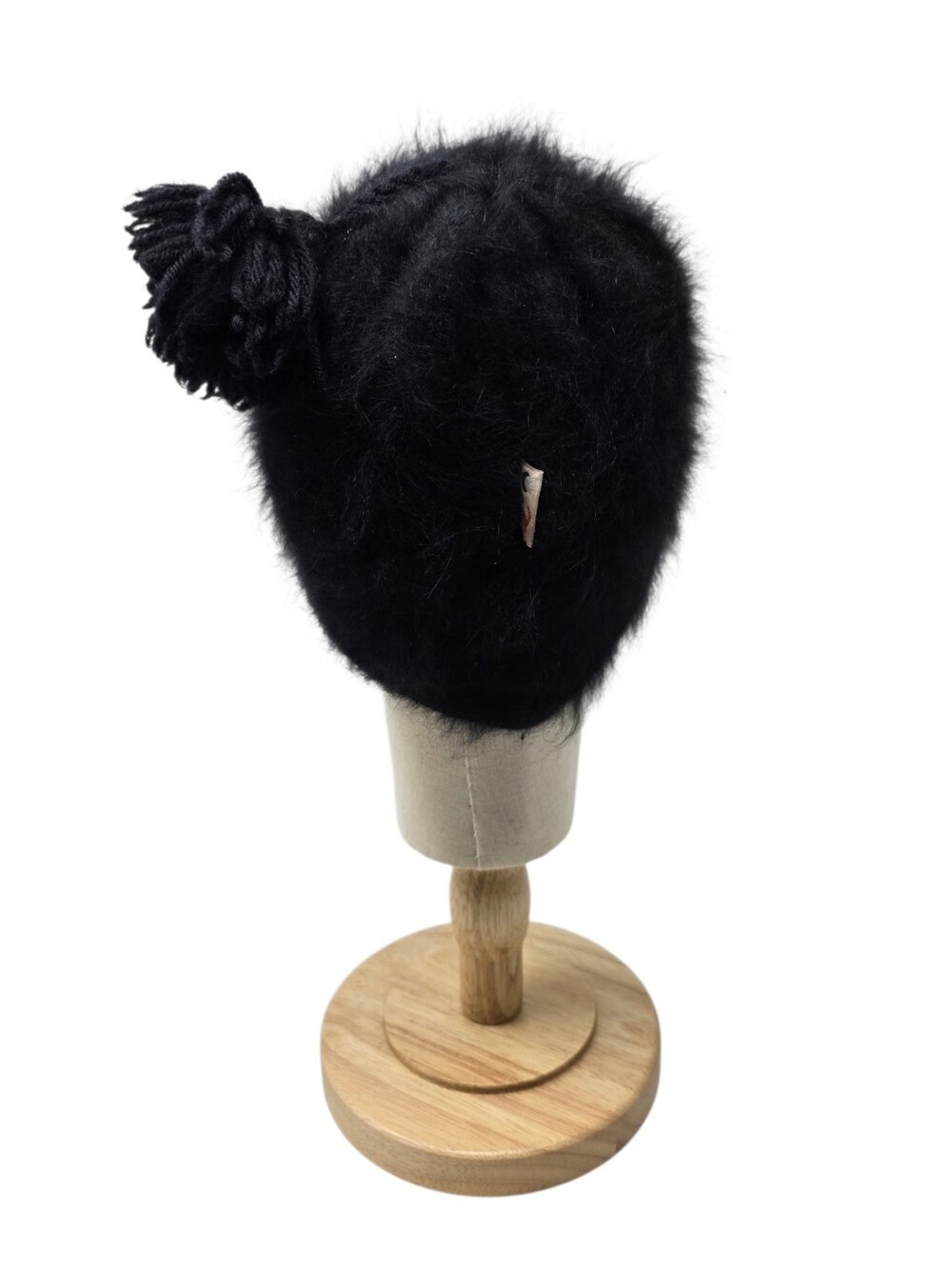 Vintage Darn Fine Hats Handcrafted Angora Wool Beanie With Tassel Pom Pom Black - Picture 6 of 11